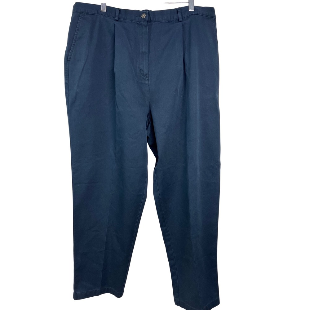 LL Bean‎ Pleated Chino Pants Women 20W Navy Blue Cotton Elastic Back Comfort F19